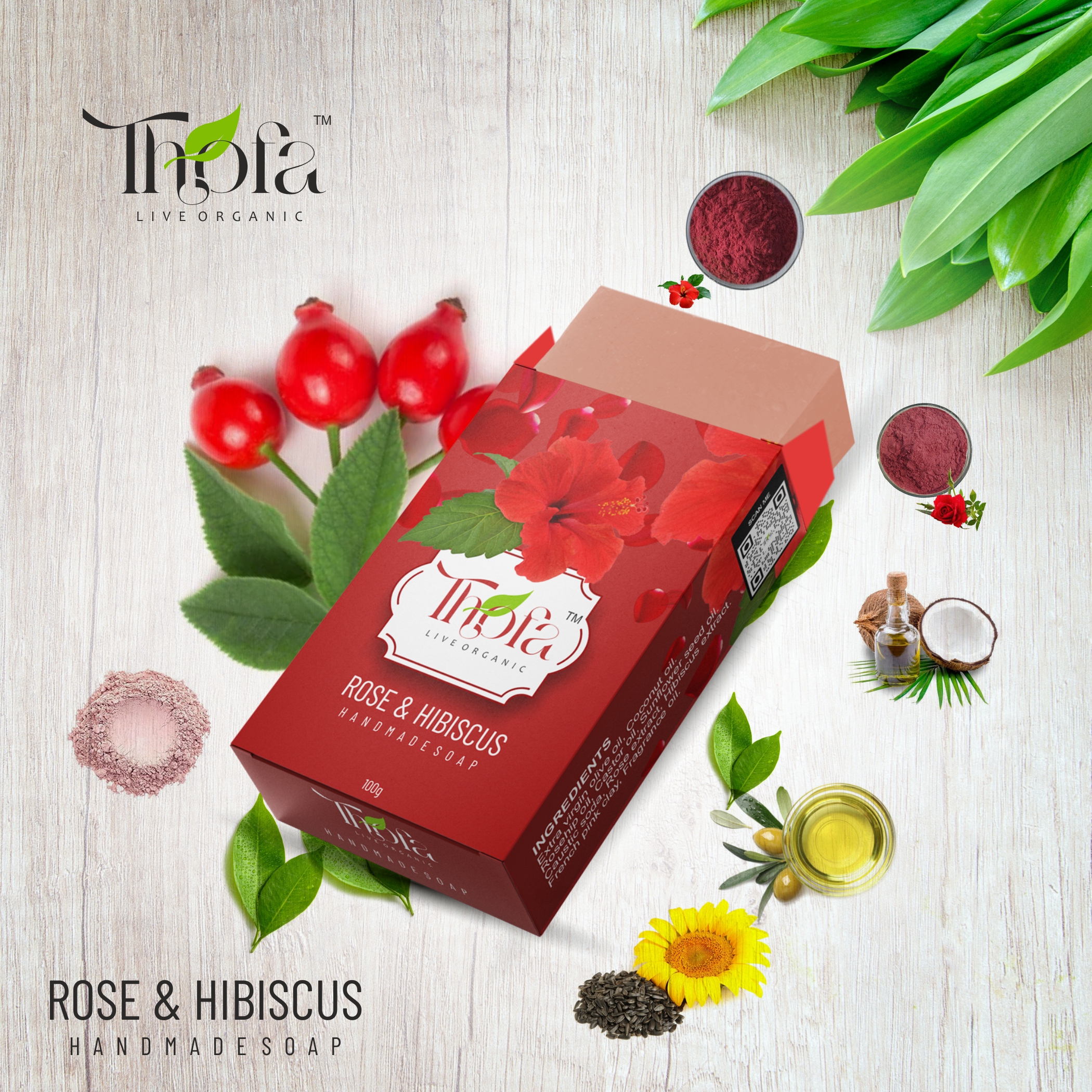 Thofa Live Organic Handmade soap with Rose and Hibiscus